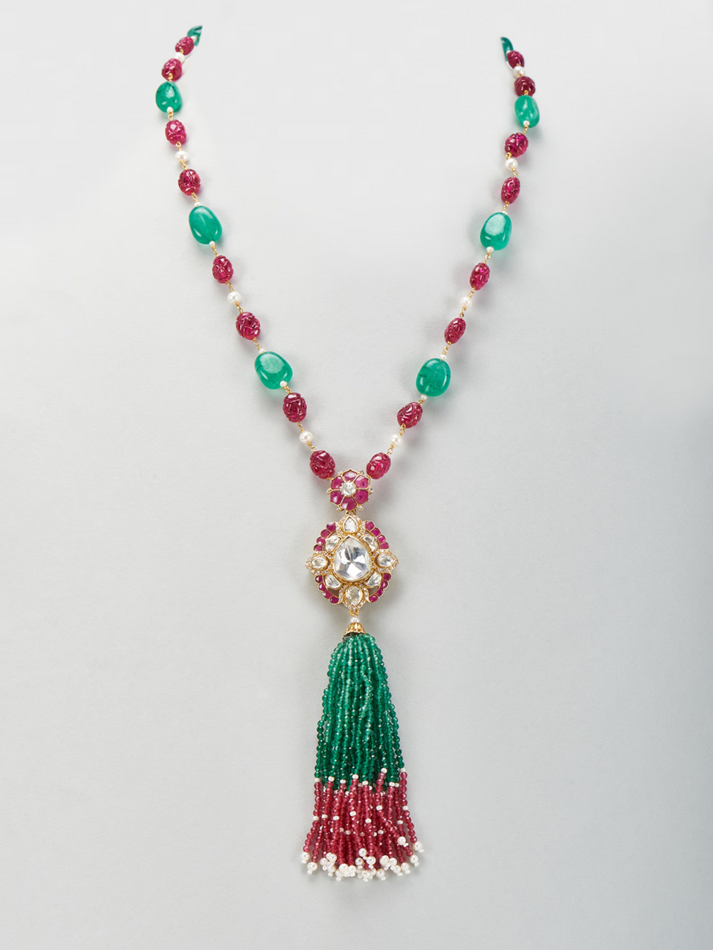 Saanvi Moissanite Green & Red Quartz Necklace
