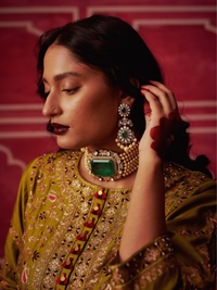 Aarvi Moissanite Polki & Freshwater Pearl Dangler Earrings