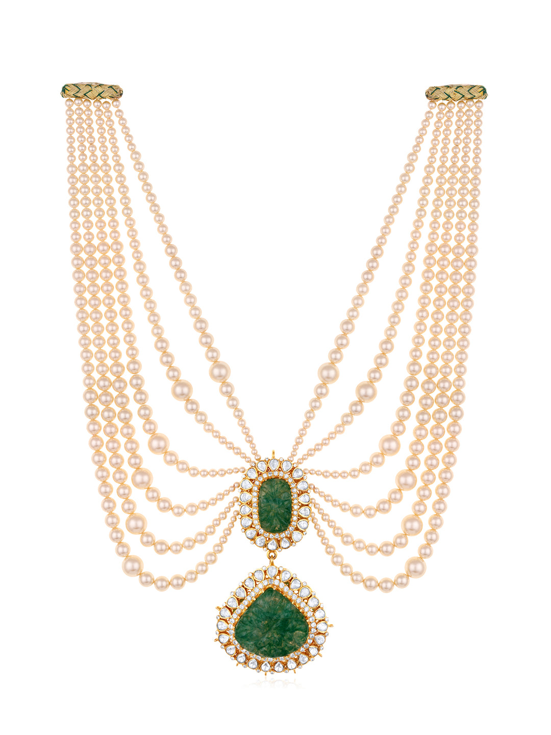 Zahara Gold Plated Moissanite Polki & Green Onyx Layered Jewelry Set