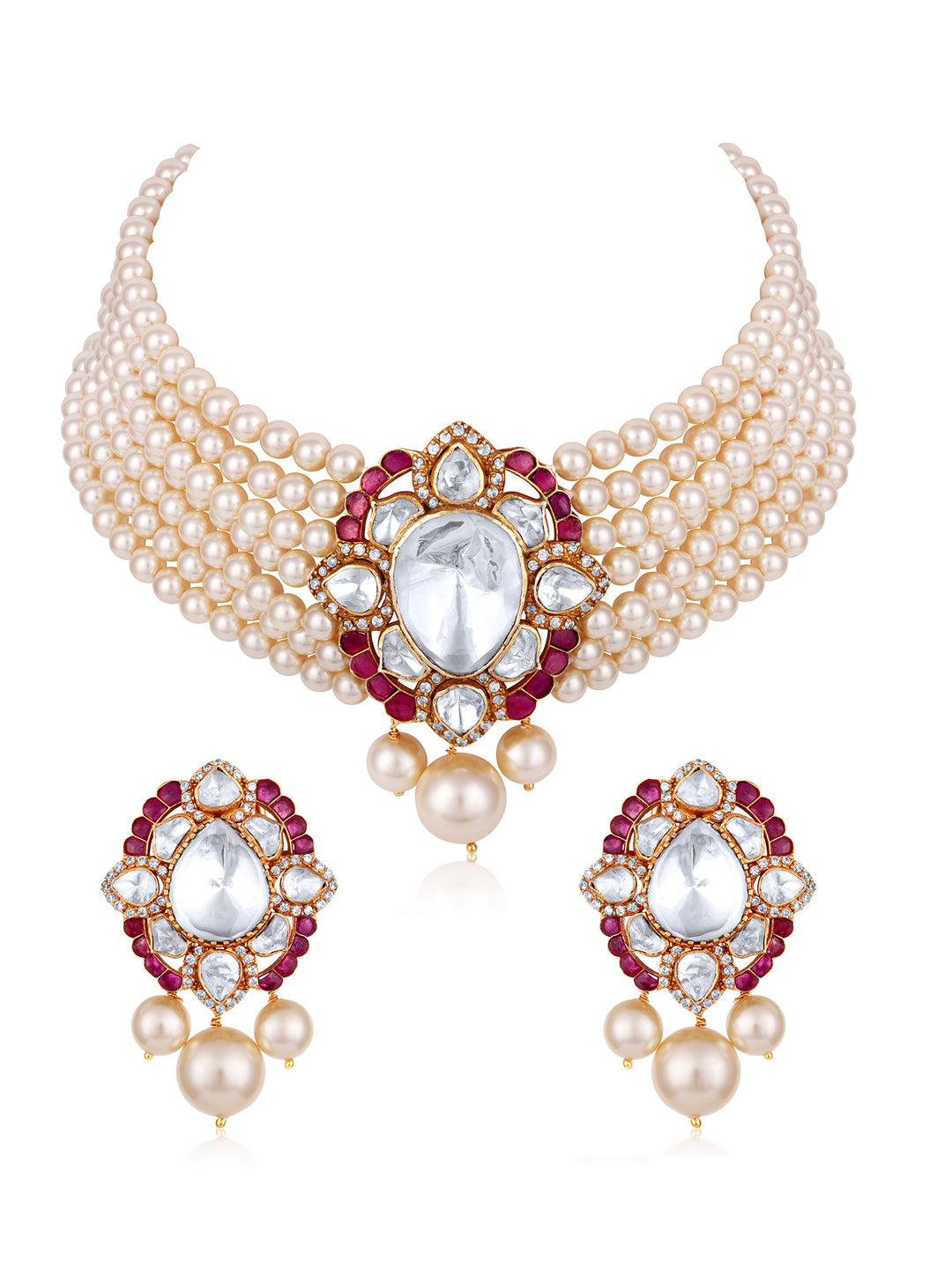 Kamya Moissanite Polki & Ruby Choker Set