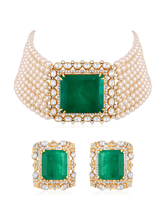 Inaaya Polki & Emerald Doublet Jewelry Set