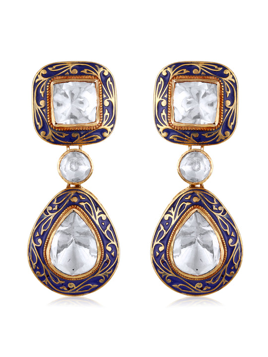 Waarhi Moissanite Blue Enameled Dangler Earrings