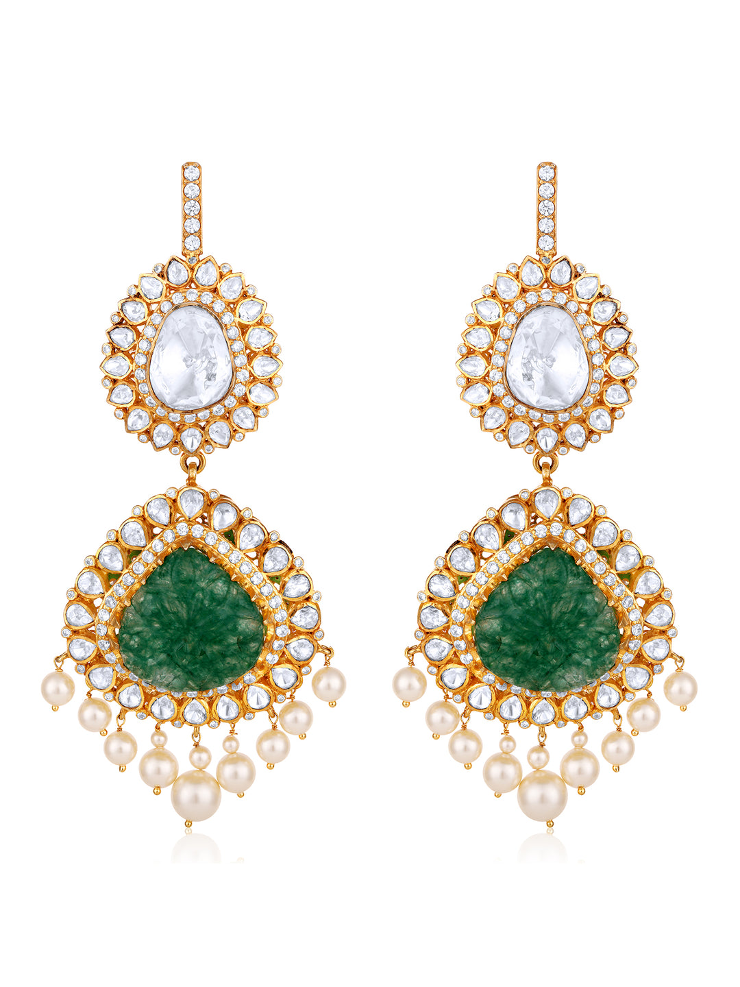 Zahara Gold Plated Moissanite Polki & Green Onyx Layered Jewelry Set