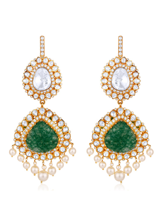 Zahara Gold Plated Moissanite Polki & Green Onyx Layered Jewelry Set