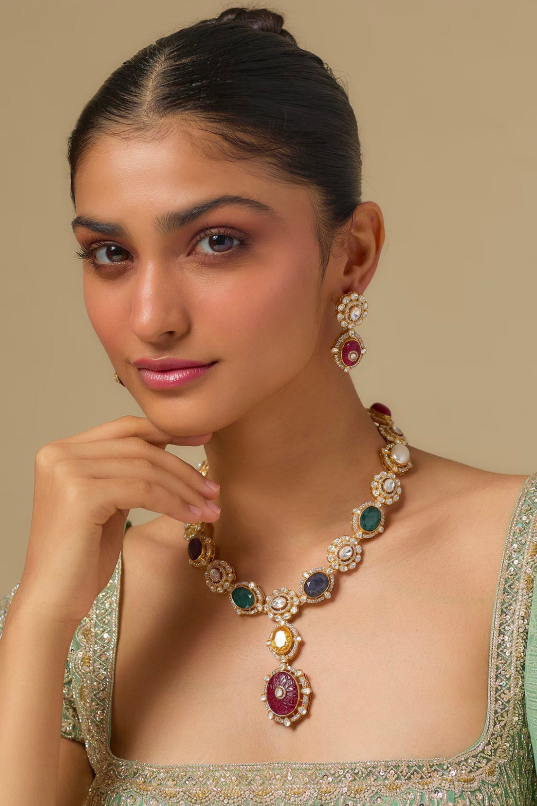 Navira Navratan Necklace Set