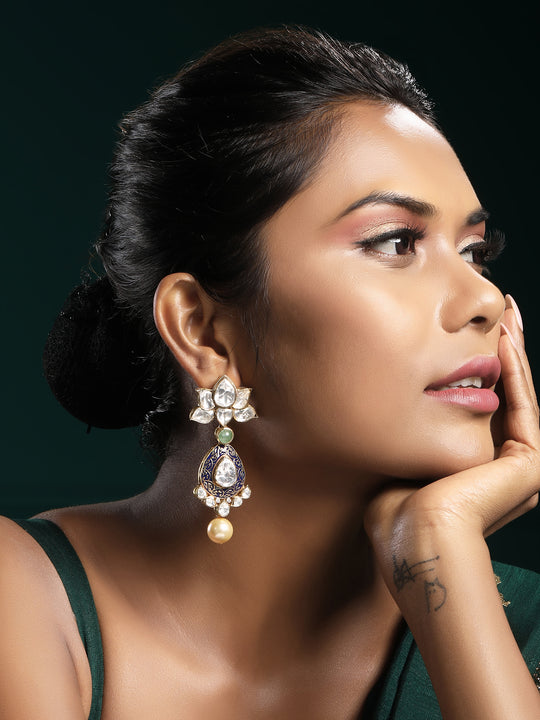 Meher Kundan Polki & Pearl Dangler Earrings