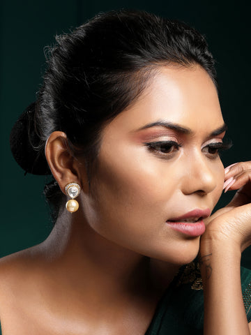 Savya Moissanite Polki Pearl Stud