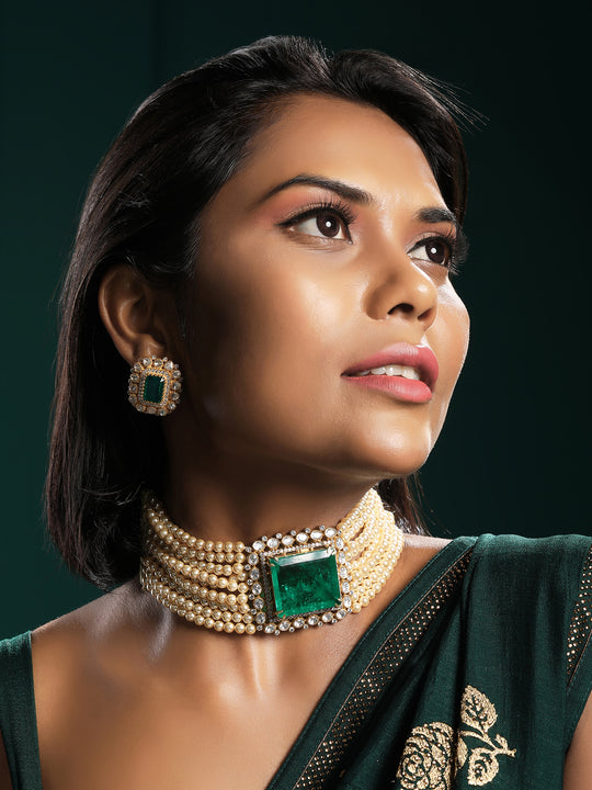 Inaaya Polki & Emerald Doublet Jewelry Set