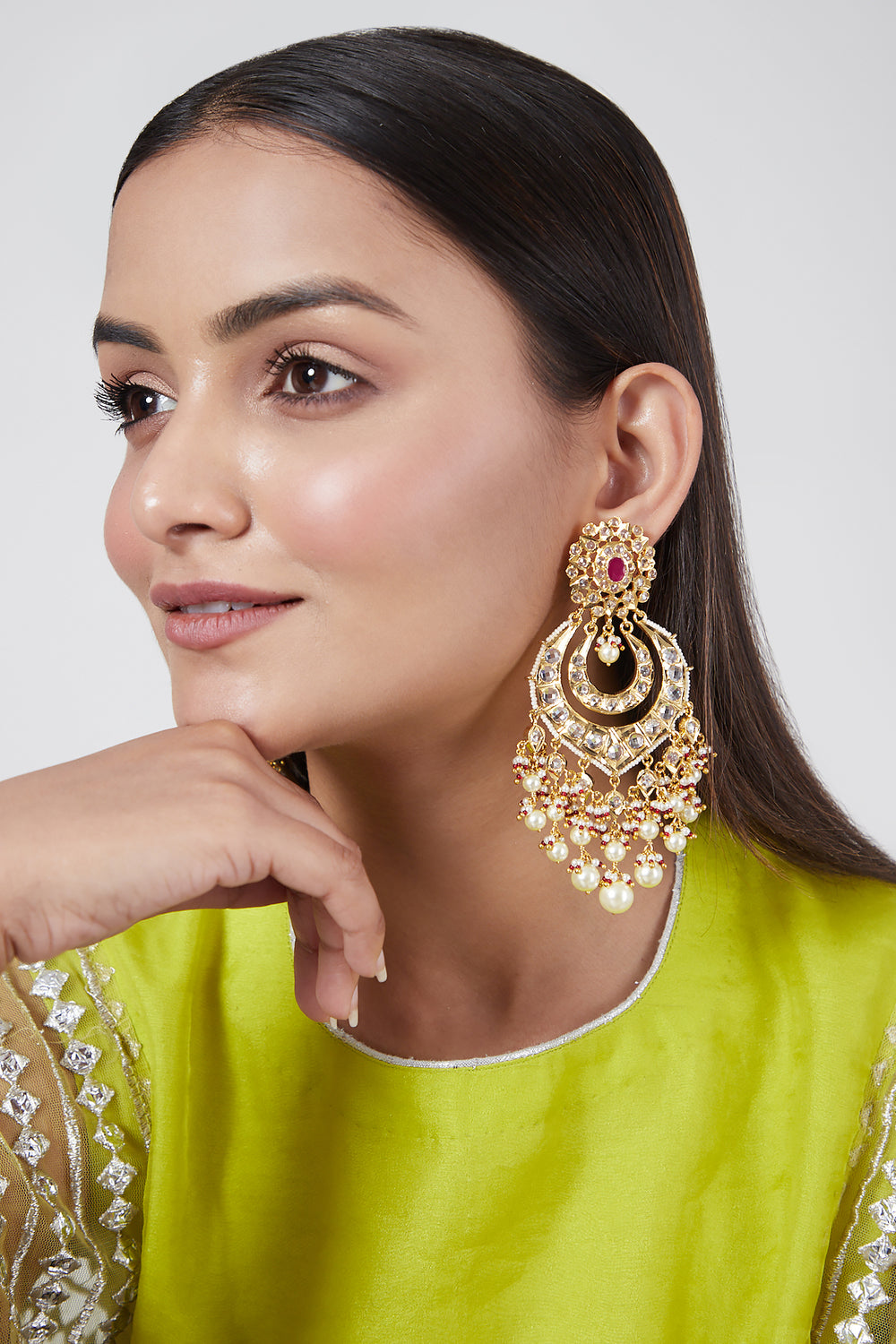 Jahara Chandbali Earrings 22kt Gold Plated