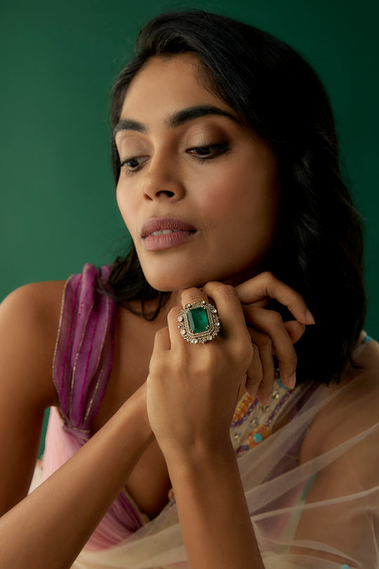Zareen Green Polki Statement Ring