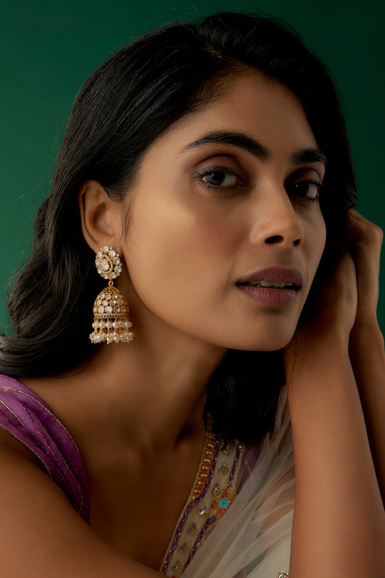 Ira Polki Pearl Jhumkas