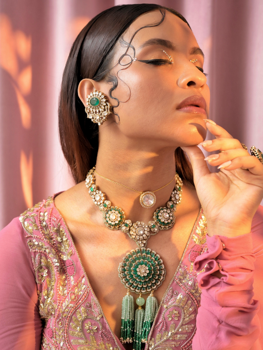 Zareen Royal Green Kundan Necklace